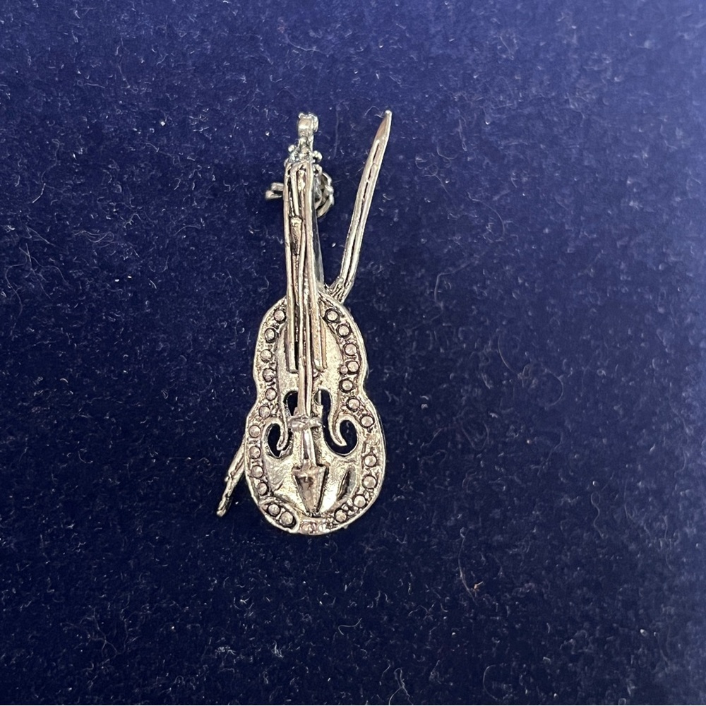 Vintage Silver-Tone Cello/Violin Brooch – Musical Instrument Pin